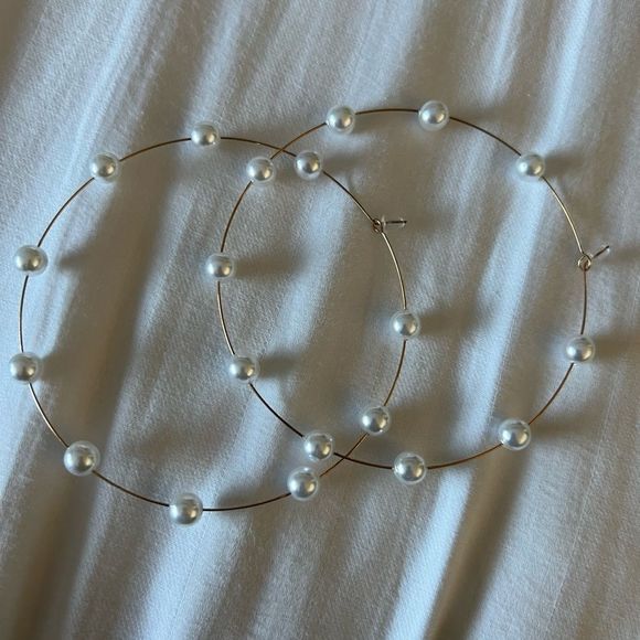 Pearl Hoops (Gold Hardware) - Picture 2 of 5
